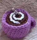 Coffee Cup Keychain Crochet Pattern step 2 - assembly progress
