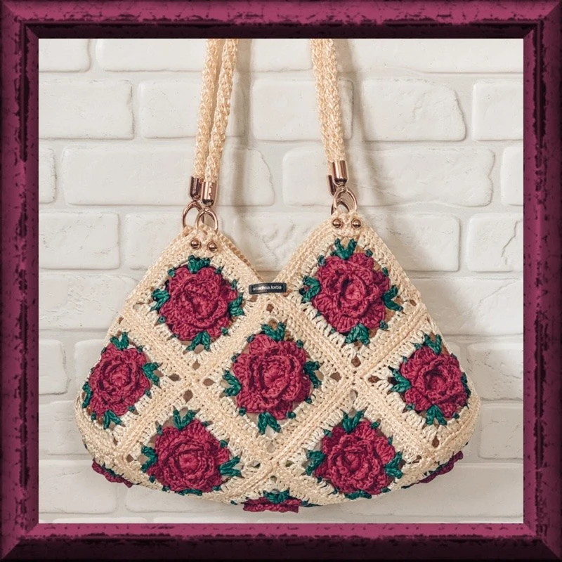 Complimentary Intermediate crochet pattern: Vintage Rose Garden Granny Square Bag Pattern - Simple to follow guide
