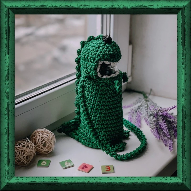 Complimentary Intermediate crochet pattern: Dino Water Bottle Holder Amigurumi Pattern - Simple to follow guide
