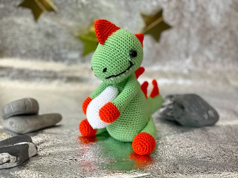 Complimentary Intermediate crochet pattern: Little Dino & Egg Amigurumi Pattern - Simple to follow guide