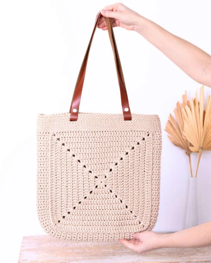Complimentary Intermediate crochet pattern: Boho Chic Granny Square Tote Bag Pattern - Simple to follow guide