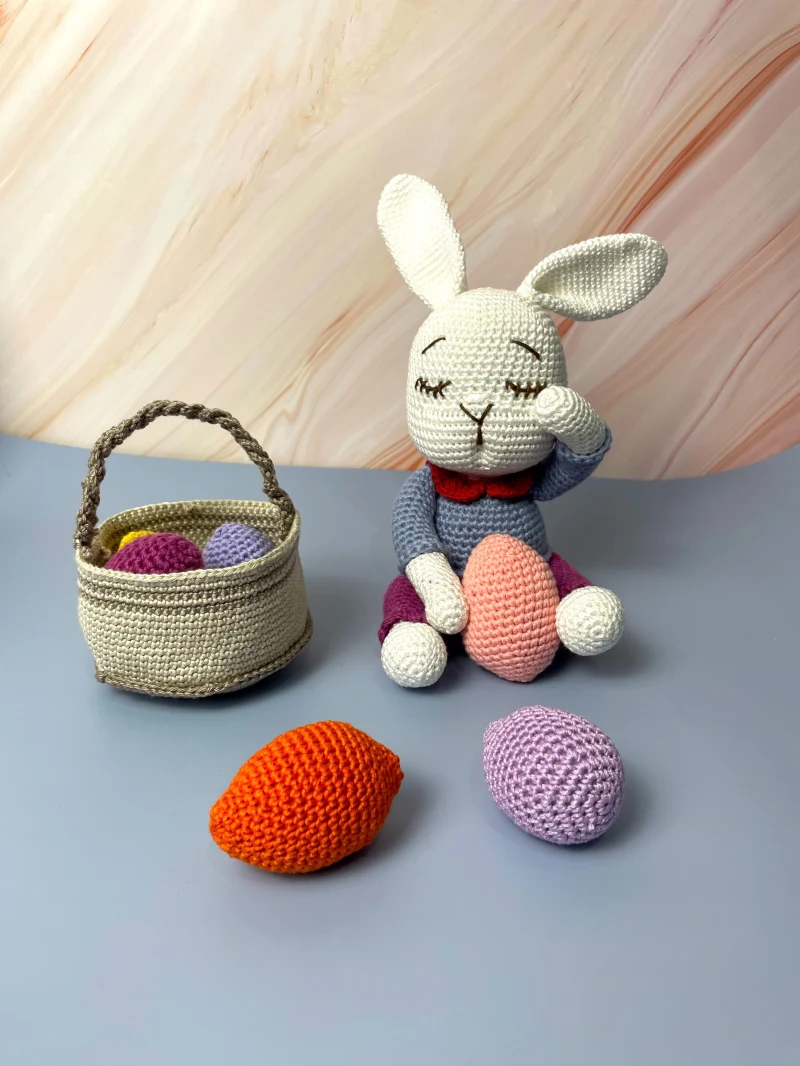 Complimentary Intermediate crochet pattern: Sleepy Easter Bunny and Eggs Amigurumi Pattern - Simple to follow guide