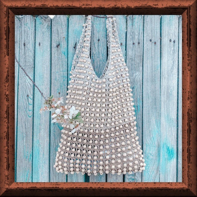 Complimentary Intermediate crochet pattern: Boho Wood Bead Crochet Tote Bag Pattern - Simple to follow guide