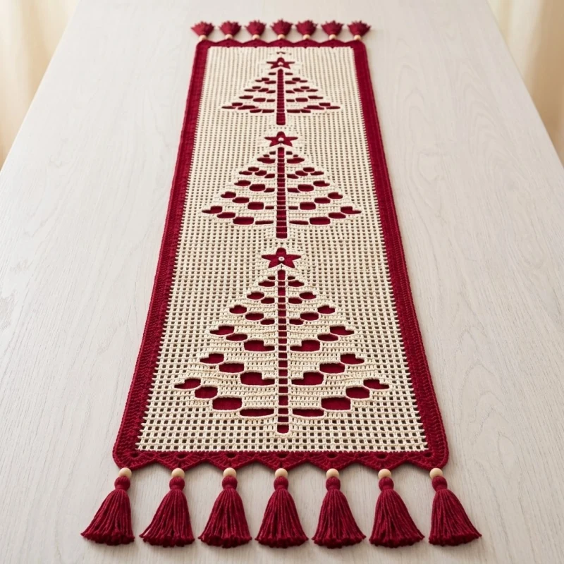 Quality crochet pattern: Filet Crochet Christmas Tree Table Runner Pattern - Intermediate level guide with complete instructions