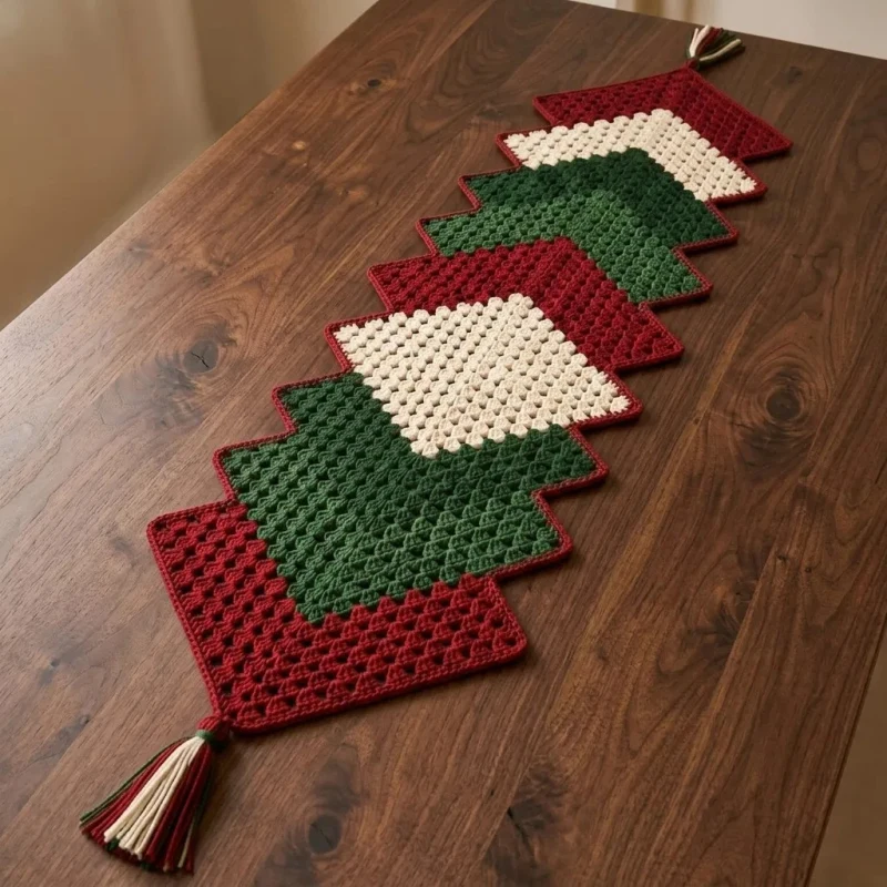 Complimentary Intermediate crochet pattern: Crochet Christmas Granny Stitch Table Runner Pattern - Simple to follow guide