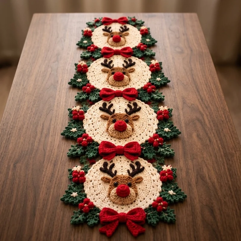 Complimentary Advanced crochet pattern: Crochet Reindeer Christmas Table Runner Pattern - Simple to follow guide