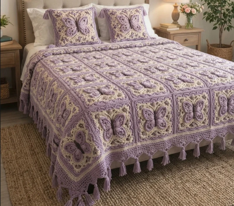 Complimentary Advanced crochet pattern: Crochet Butterfly Granny Square Bedspread Pattern - Simple to follow guide