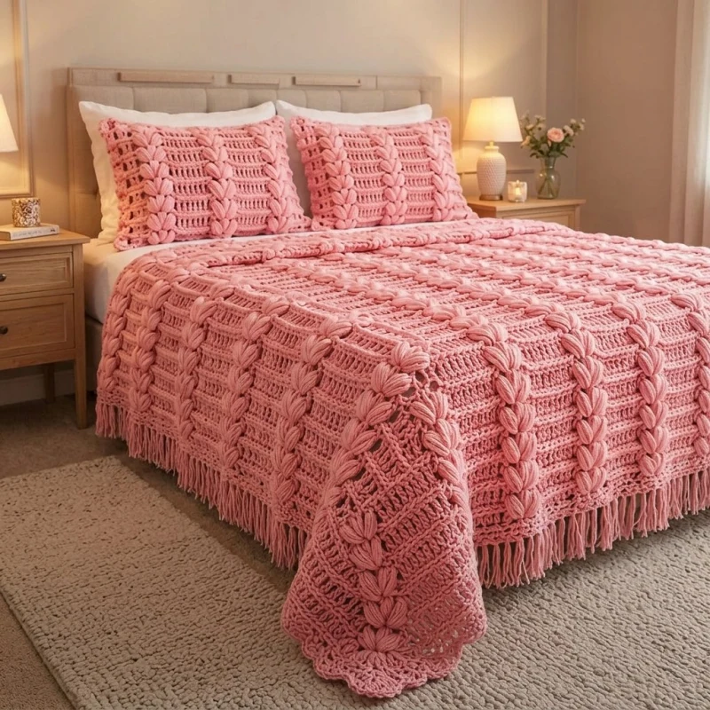 Complimentary Intermediate crochet pattern: Chunky Puff Stitch Crochet Bedspread Pattern - Simple to follow guide