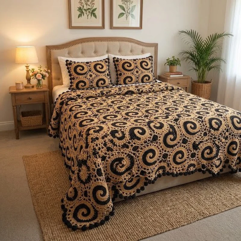 Quality crochet pattern: Crochet Spiral Hexagon Bedspread and Pillow Sham Pattern - Intermediate level guide with complete instructions