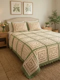 Crochet Sage and Cream Lace Square Bedspread with Matching Pillow Shams Pattern step 1