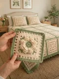 Crochet Sage and Cream Lace Square Bedspread with Matching Pillow Shams Pattern step 3