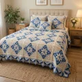 Crochet Blue and Cream Flower Bedspread Pattern step 1