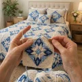 Crochet Blue and Cream Flower Bedspread Pattern step 4